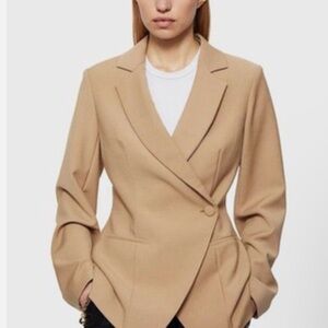 Anine Bing Tan Tailored Blazer with Wrap Design